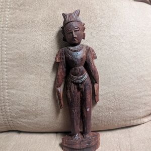 Hand-Carved Wooden Figurine - Brown Home Art Statue